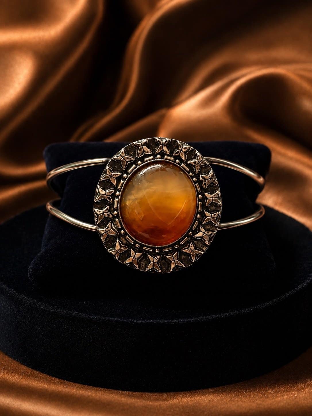 Zevaara Amber stone cuff bracelet