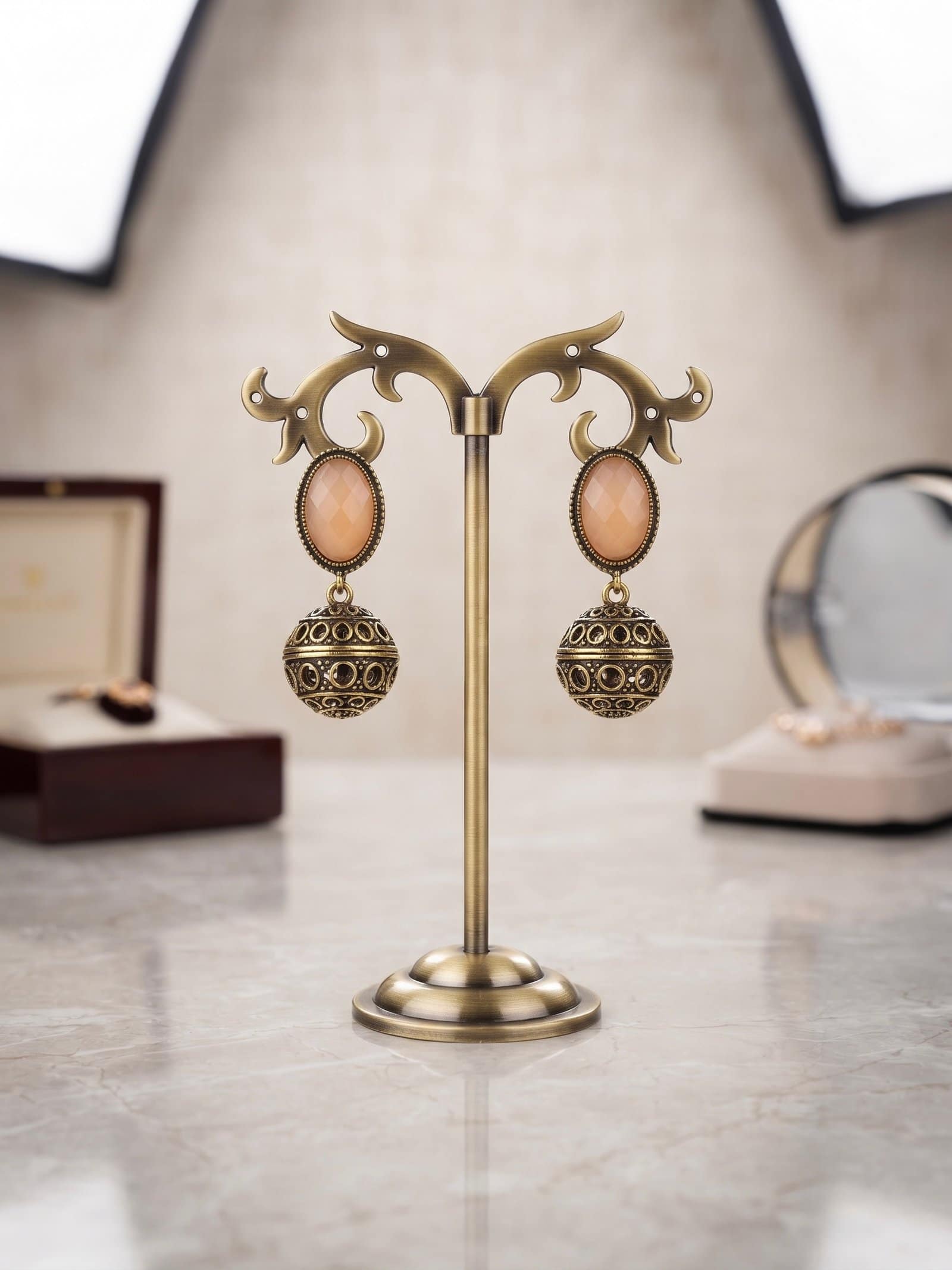 peach ghungroo earring