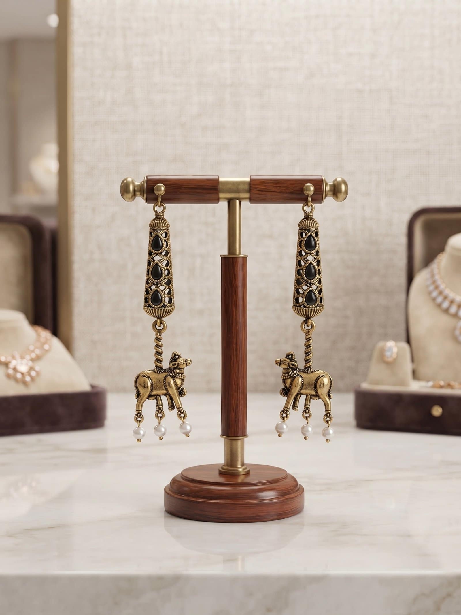 Nandini Temple Drop Earrings in Black
