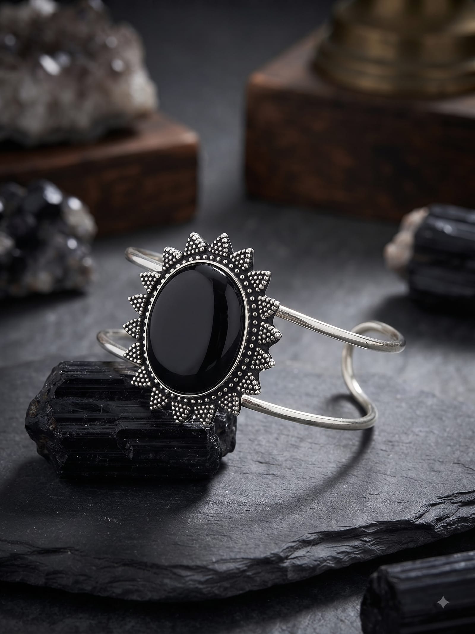 Zevaara Black Stone Cuff Bracelet