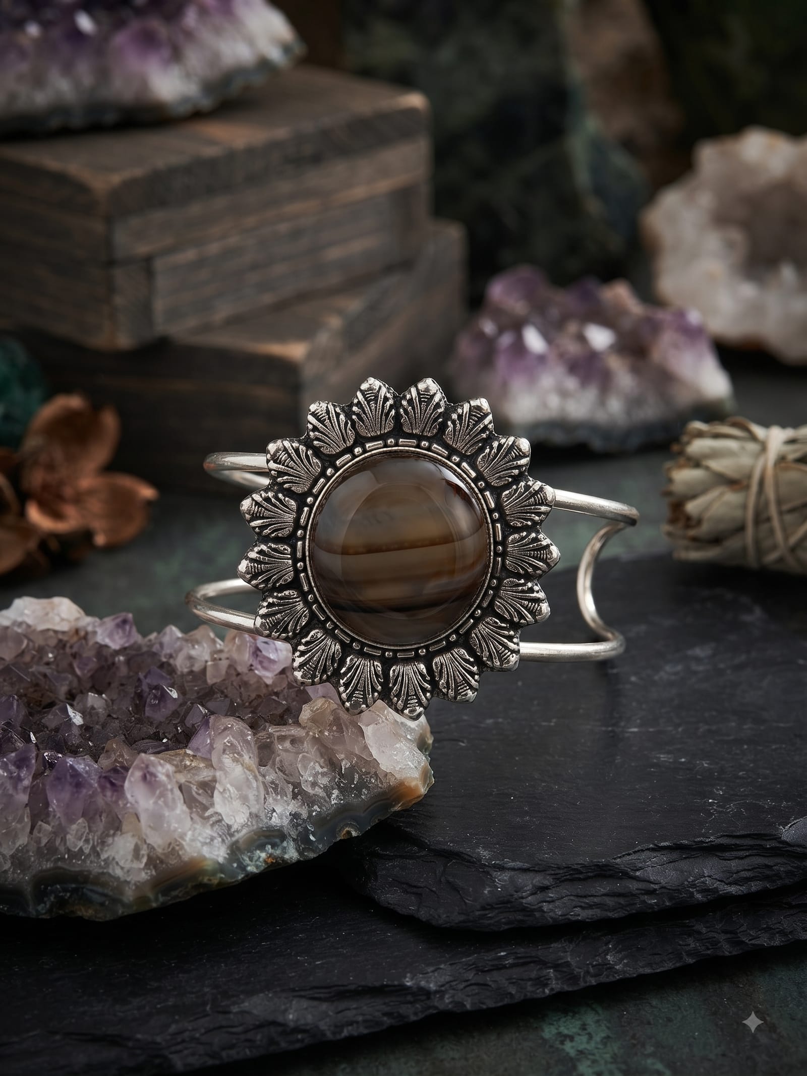 Zevaara Earth Stone Cuff Bracelet