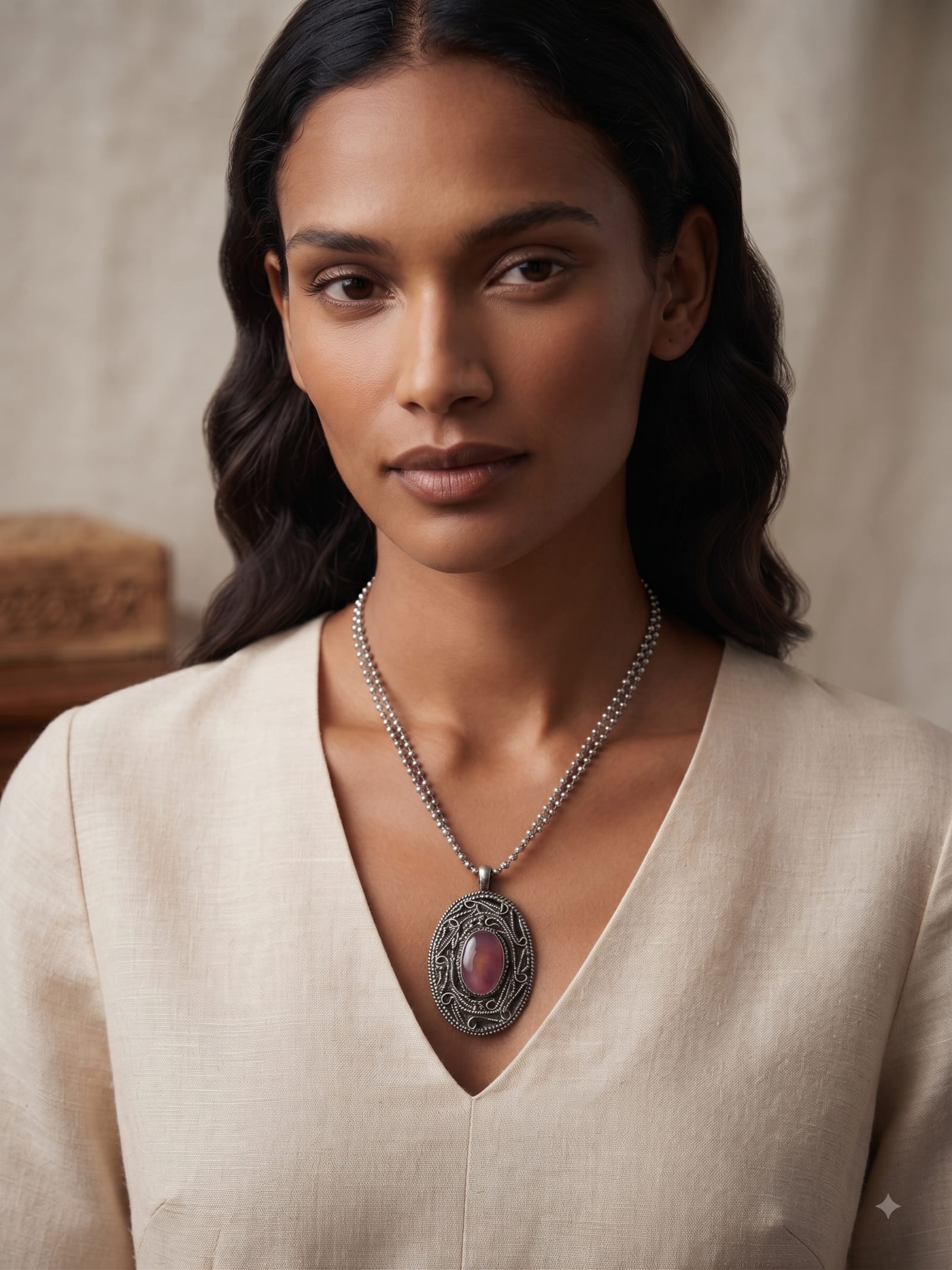 Zevaara Antique Dusky Rose Stone Necklace - Image 3