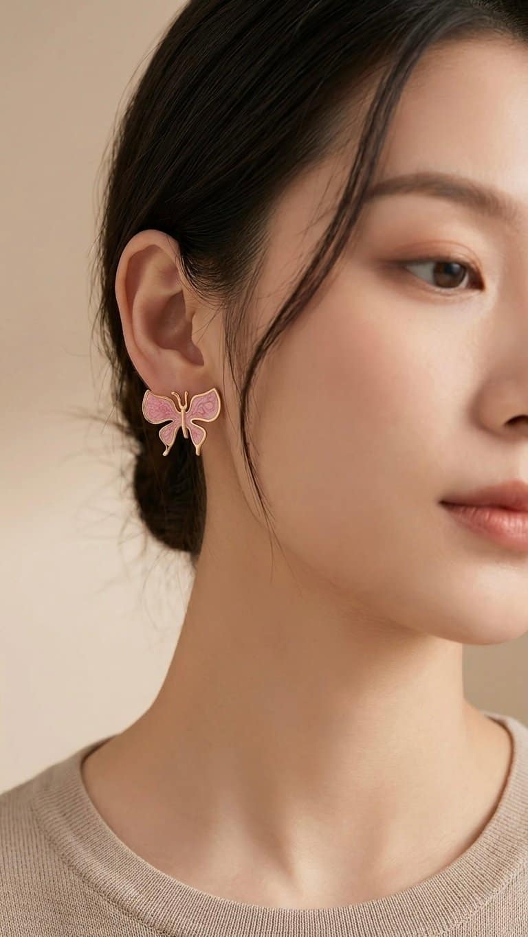 Pink butterfly earrings