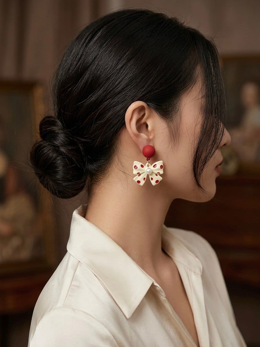 Red dotted bow earrings