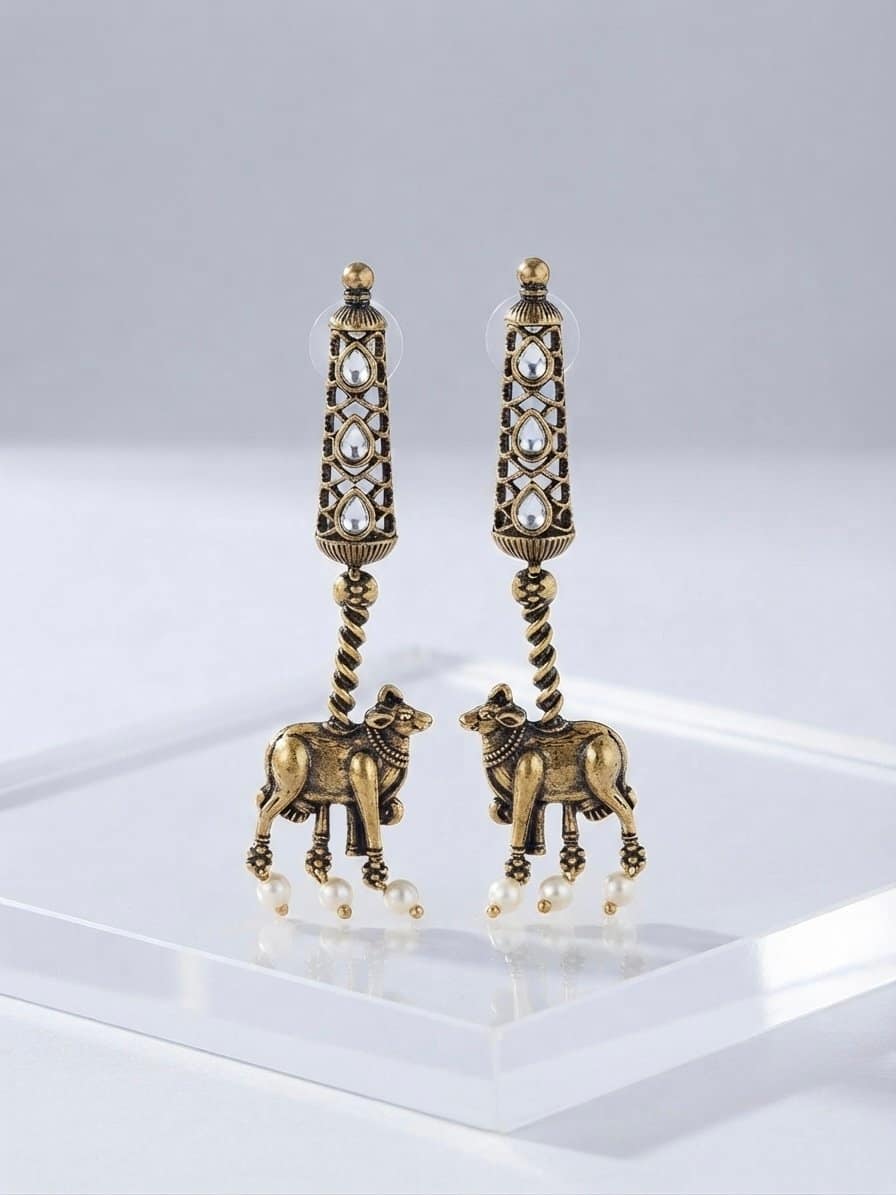 Nandini Temple Drops Earrings: (white)