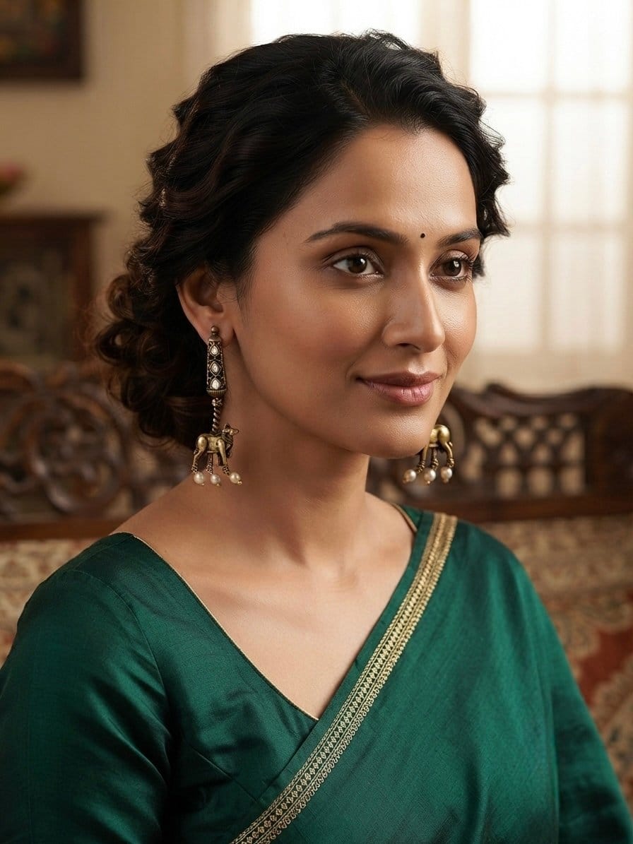Nandini Temple Drops Earrings: (white) - Image 2