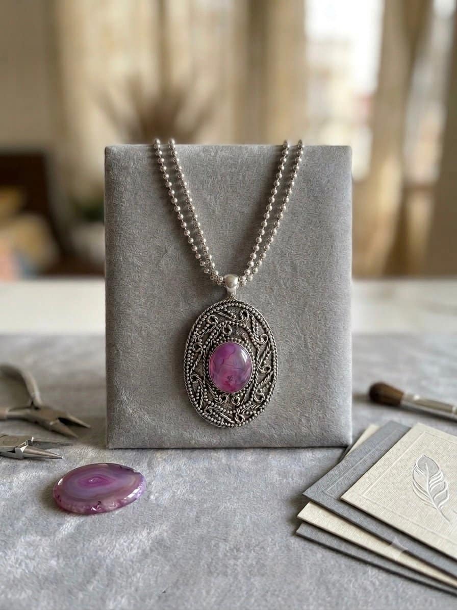 Zevaara Antique Dusty Orchid Stone Necklace