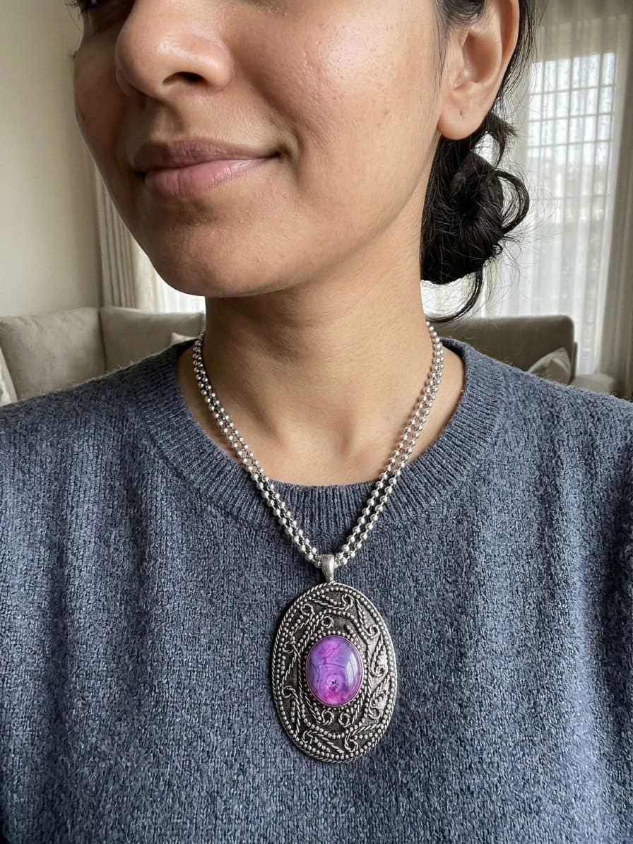 Zevaara Antique Dusty Orchid Stone Necklace - Image 2