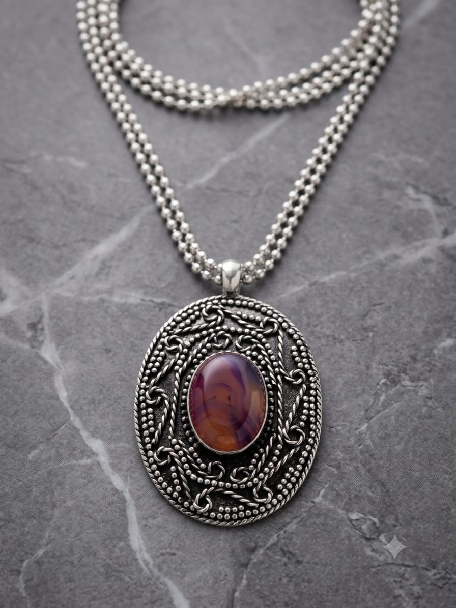 Zevaara Antique Dusky Rose Stone Necklace - Image 4