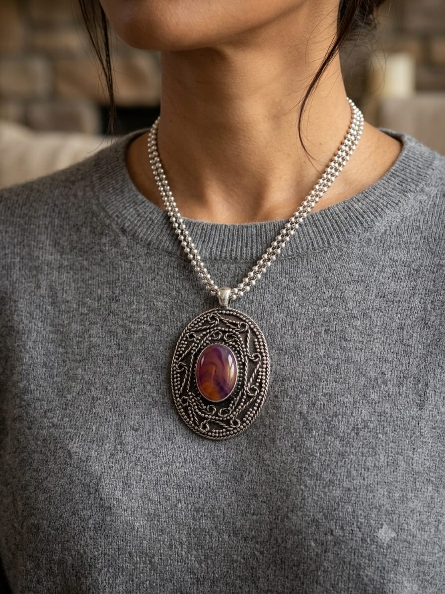 Zevaara Antique Dusky Rose Stone Necklace - Image 2