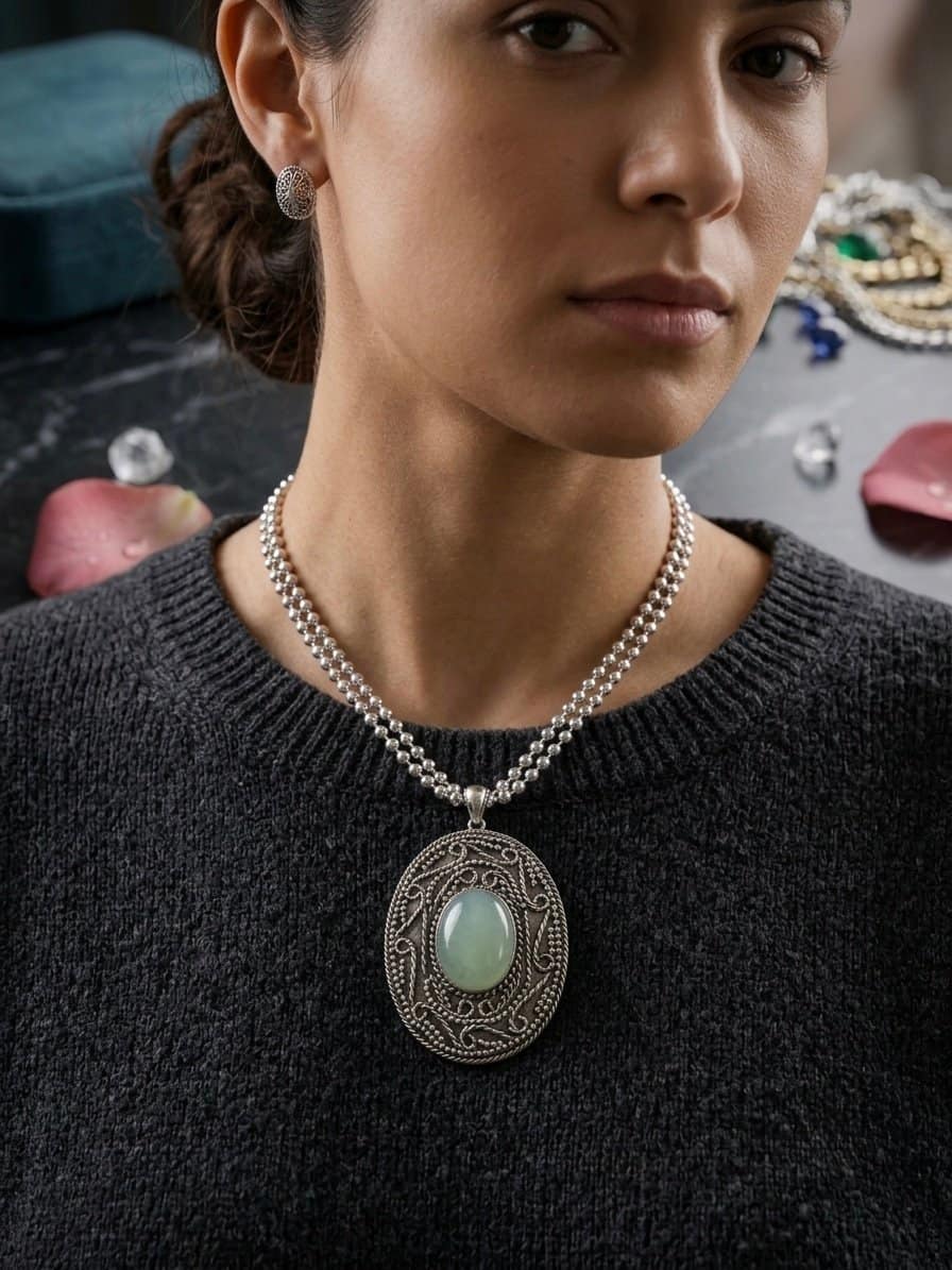 Zevaara Antique Prehnite Stone Necklace - Image 2