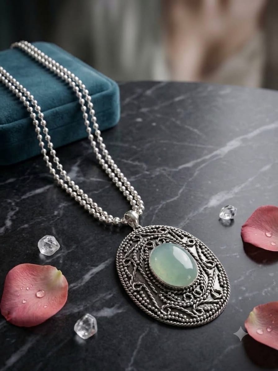 Zevaara Antique Prehnite Stone Necklace