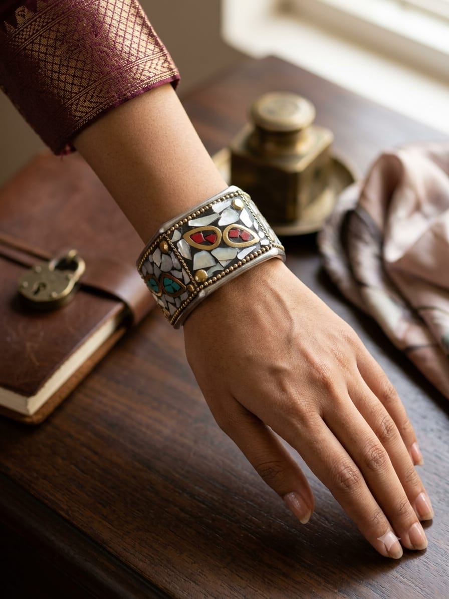 Rangrez mosaic cuff bracelet (white) - Image 2