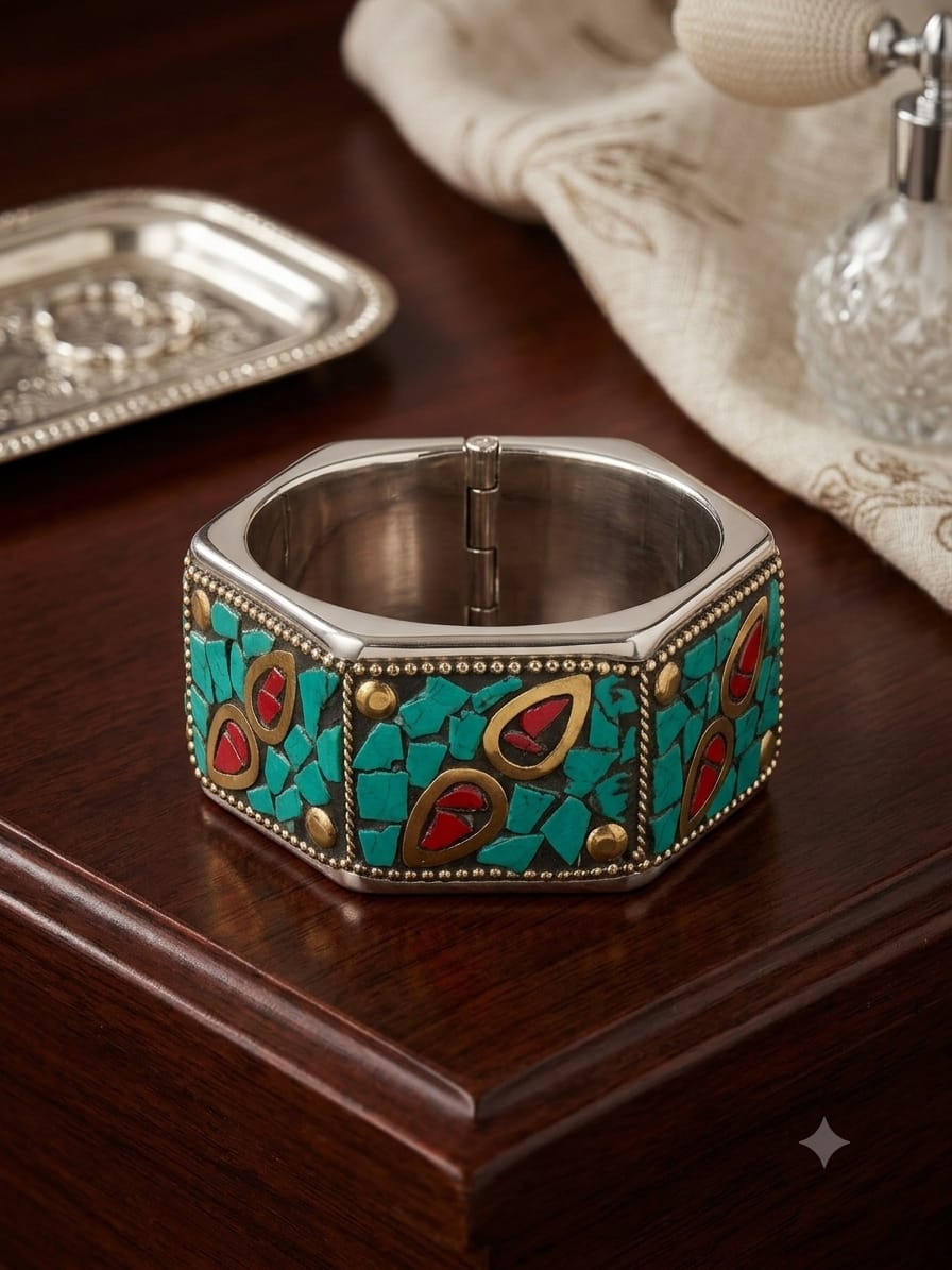 Rangrez mosaic cuff bracelet (teal blue)