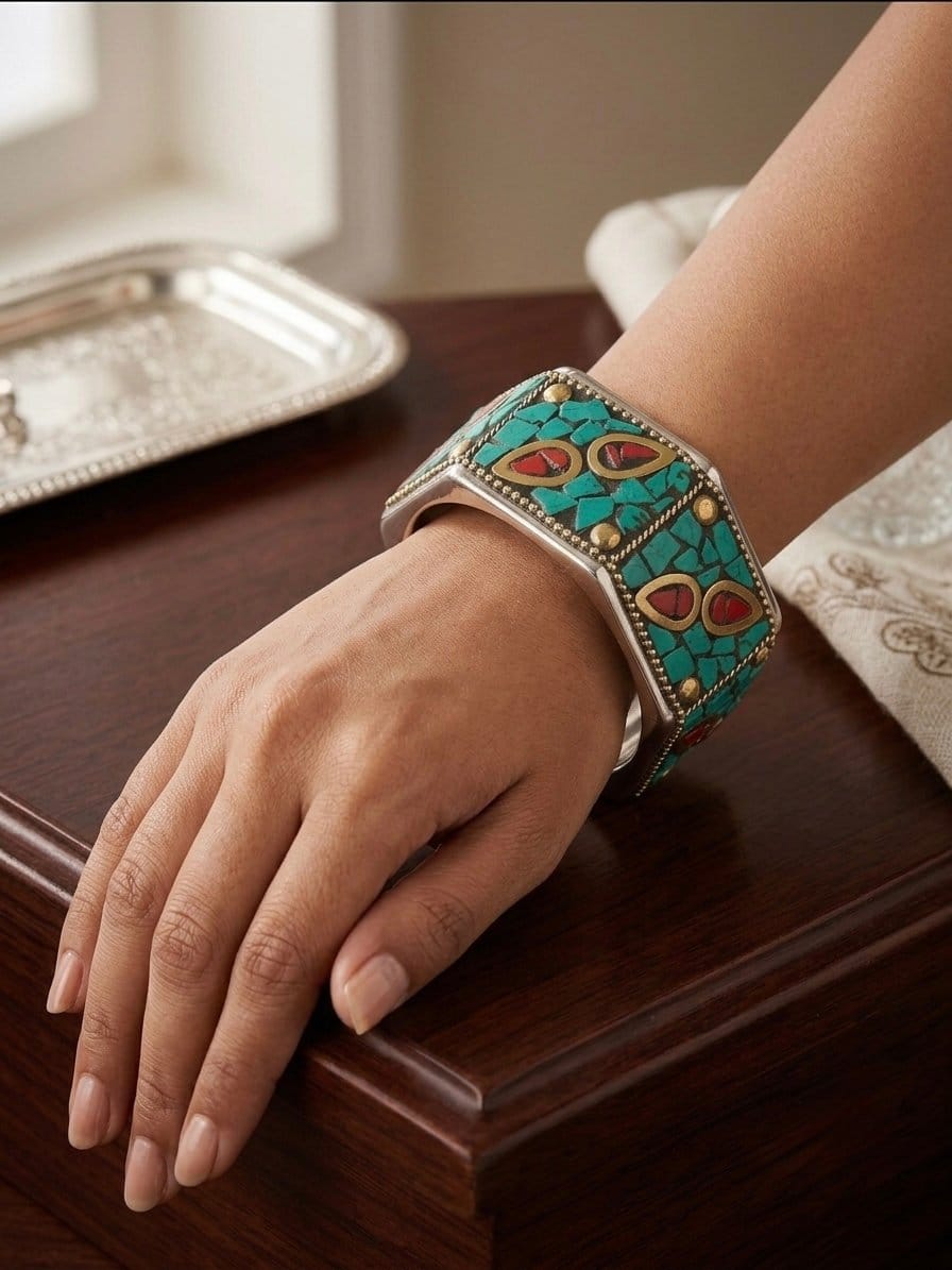 Rangrez mosaic cuff bracelet (teal blue) - Image 2