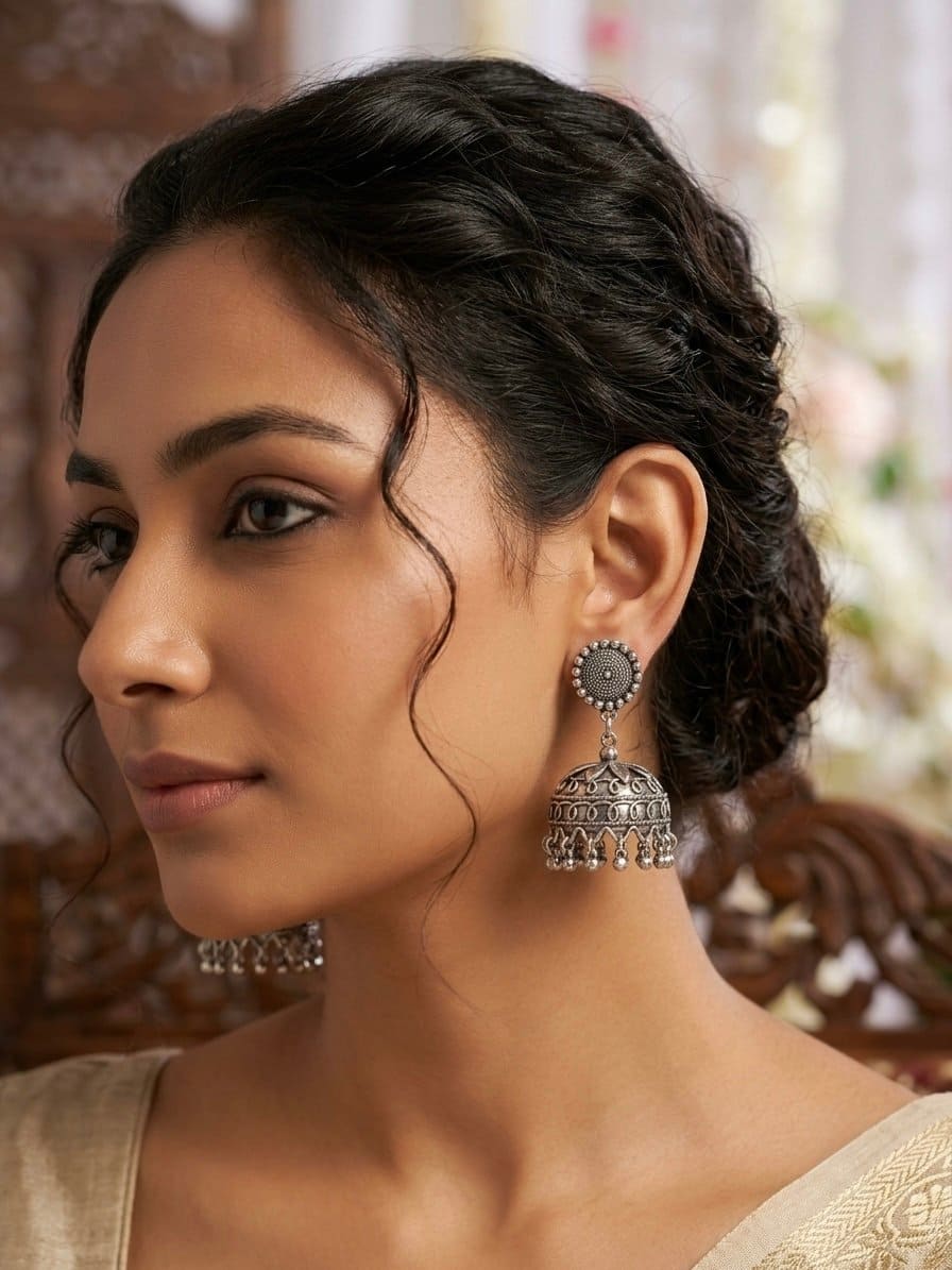 The Banjara Bloom oxidized jhumkas - Image 2